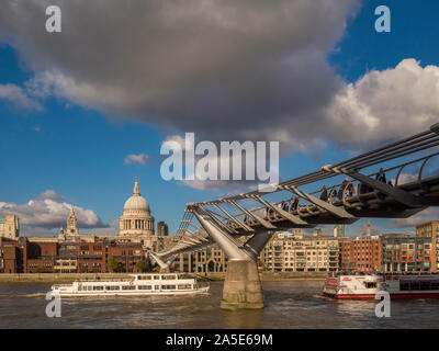 St Paul's Cathedral and Millennium Bridge  over River Thames, London, UK. Stock Photo