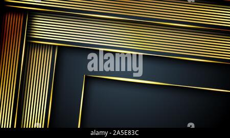 Abstract 3D metal gold and black frame design layout concept of technological innovation geometric background. Stock Vector