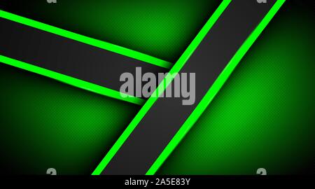 Modern abstract dark background textures with overlapping green lighting decorations Stock Vector