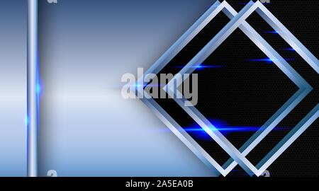 Overlapping and fancy background layers. Realistic blue layer with light effects on a textured black hexagon background. Stock Vector
