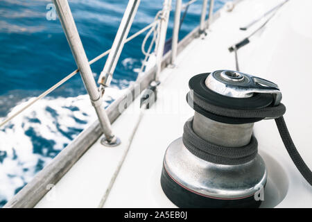 Sailing yacht equipment, sailbot winch close-up photo Stock Photo