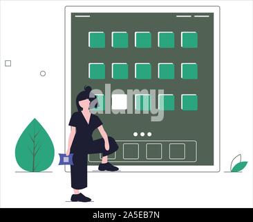 woman with app, App design mobile, Big screen app design with people Stock Vector