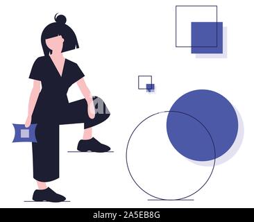 woman with pie chart, gym girl, girl gym Stock Vector