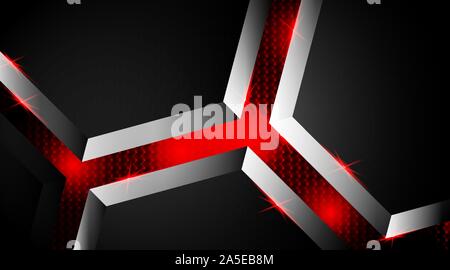 vector hexagon shape with gray color and a background of red luminous hexagon pattern Stock Vector