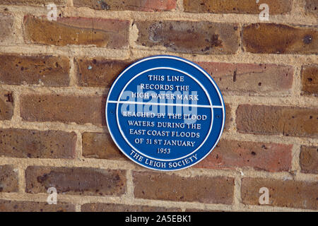 Leigh On Sea, Essex, England, October 2019, A commemorative plaque shows the high water line of floods in 1953 Stock Photo