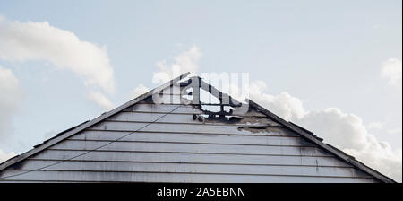 Close up on a fire damaged timber building Stock Photo