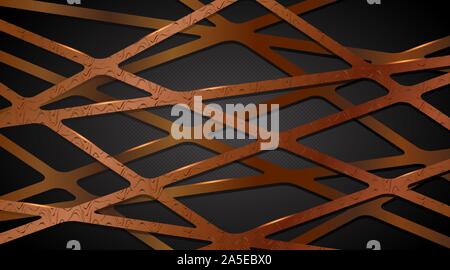 Abstract waves patterned in brown lines, overlapping cross-patterned vector designs in modern futuristic illustrations. Stock Vector