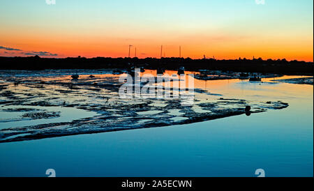 Boats at Leigh On Sea, Essex, England just after sunset. Stock Photo