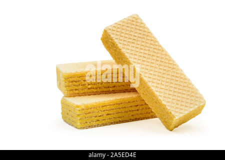 Three wafer sticks crispy biscuit isolated on white background with clipping path Stock Photo