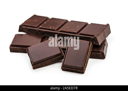 Chocolate bar pieces over white background. Clipping path Stock Photo