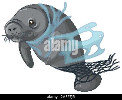 Cute Manatee Cartoon On White Background Stock Vector Image Art Alamy