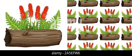 Seamless background design with aloe vera with red flowers illustration Stock Vector