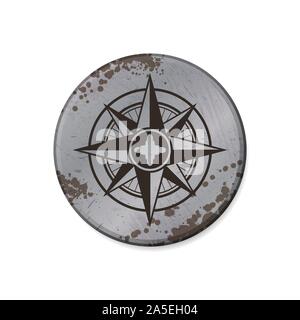 Grunge circle board frame with windrose isolated on white background Stock Vector
