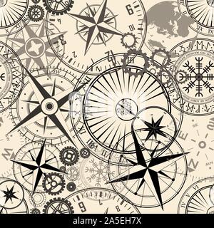 Set of different black design symbols silhouettes seamless pattern Stock Vector