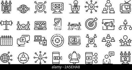 Remarketing icons set, outline style Stock Vector