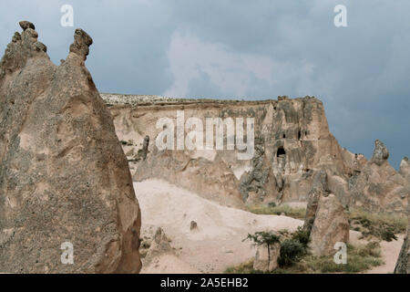 Rocky hills of different shapes in popular travel destination - Cappadocia, Turkey Stock Photo