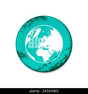 Grunge blue circle board frame with world map isolated on white background Stock Vector