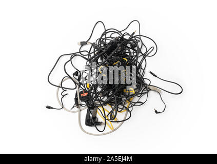 Many old cable heap isolated on white background. Stock Photo