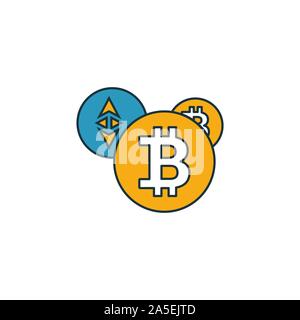 Cryptocurrency icon set. Four elements in diferent styles from fintech icons collection. Creative cryptocurrency icons filled, outline, colored and Stock Vector