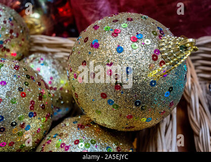 Close up multi coloured Christmas Bauble Stock Photo