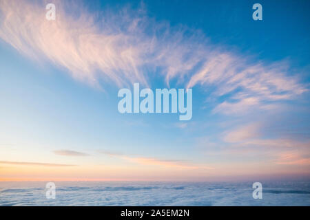 Sky and clouds beautiful rare landscape - blue colors and horizon - beauty of outdoor nature - fly and travel concept - sunset or sunrise time and.  n Stock Photo