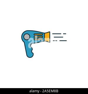 Hair Dryer icon set. Four elements in diferent styles from household icons collection. Creative hair dryer icons filled, outline, colored and flat Stock Vector