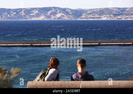 Marseille, France. 15th Oct, 2019. The port view is seen from Pharo Palace in Marseille, France, Oct. 15, 2019. Marseille, an important port city of France, is located on the Mediterranean coast near the mouth of the Rhone. Credit: Gao Jing/Xinhua/Alamy Live News Stock Photo