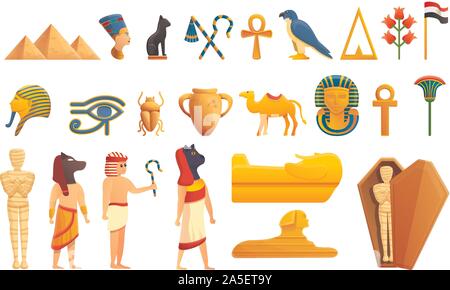 Egypt icons set. Cartoon set of Egypt vector icons for web design Stock Vector