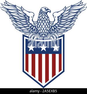 emblems with eagles and usa flags. Design element for poster, emblem, sign, logo, label. Vector illustration Stock Vector