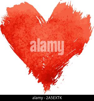 Vector illustration of red vivid watercolor painted heart with brushstroke grunge shape and paintbrush texture isolated on white background Stock Vector
