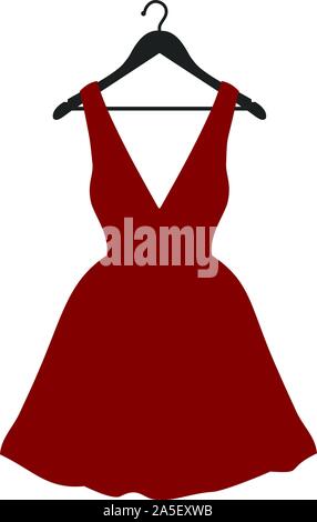 Vector illustration of little red dress hanging on black clothes hanger over white Stock Vector