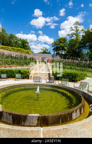 The egg-shaped Parabola Walled Garden contains 267 apple tree varieties in the restored 'The Newt in Somerset' garden and hotel, nr Bruton, England,UK Stock Photo