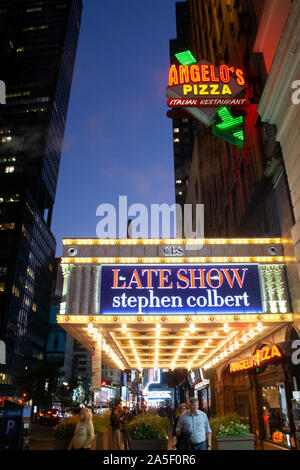 October 14, 2019 - Ed Sullivan Theatre, New York, USA- Broadway which is home to the Ed Sullivan Theater where Stephen Colbert has his late night show Stock Photo