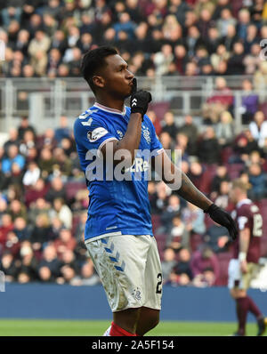 Tynecastle Park, Edinburgh, Scotland, UK. 20th Oct, 2019. Hearts vs Rangers Scottish Premiership Match, Alfredo Morelos was allegedly targeted by sickening racist abuse at Tynecastle. Credit: eric mccowat/Alamy Live News Stock Photo