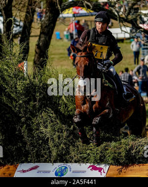 October 19, 2019, Fair Hill, MD, USA: October 20, 2019 : Waylon Roberts (CAN) and Lancaster clear an obstacle during the 4* Cross Country Test at the Fair Hill International 3-Day Event at the Fair Hill Natural Resources Area in Fair Hill, Maryland. This is the final year of a 31-year run of the event at this location. In 2020, the event moves to a new facility in the Fair Hill area and will eventually be upgraded to one of two CCI 5* events in the United States. Scott Serio/Eclipse Sportswire/CSM Stock Photo