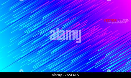 Colorful abstract diagonal lines on gradient futuristic background. Light trails effect Stock Vector