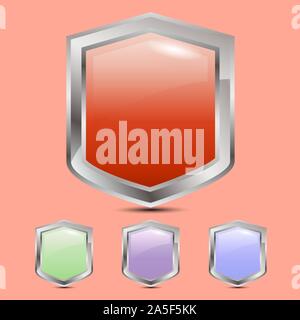 Set of four flat-tone color stylized protective shields, vector illustration Stock Vector