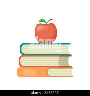 Stack of books and red apple on top. Education symbol. Concept illustration, vector Stock Vector