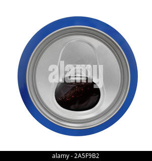 Simple blue cola, soda drinks can seen from above. Isolated on white background. Stock Photo