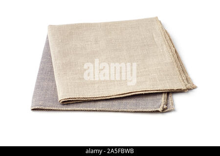 Beige and gray textile napkins on white background Stock Photo