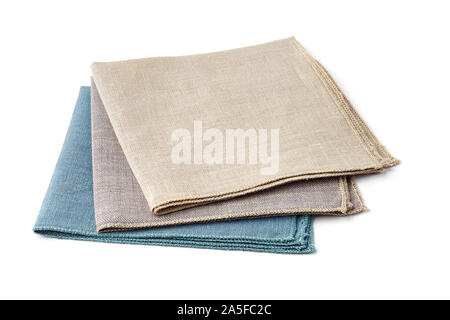 Tthree colorful textile napkins on white background Stock Photo