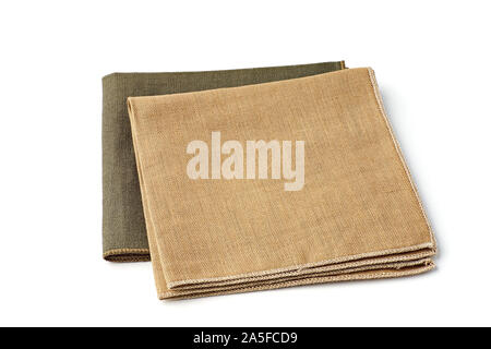 Green and sandy textile napkins on white background Stock Photo