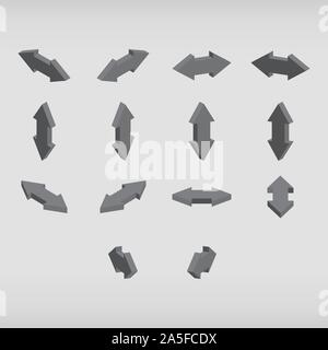 Set of isometric arrows gray color. Double-headed arrows. Vector illustration. Stock Vector