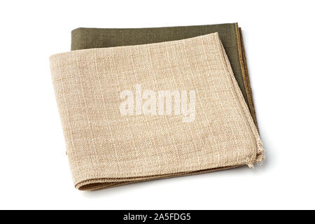 Green and beige textile napkins on white Stock Photo
