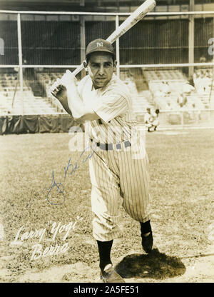 1940's era black and white photo depicting a young Larry Yogi Berra who became a star player with the New York Yankees and was eventually inducted into the Baseball Hall of Fame.