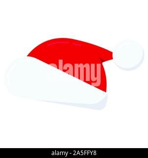 Red Santa Claus Christmas hat icon in cartoon flat style isolated on white background. Stock Vector
