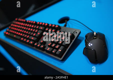 POZNAN, POLAND - October, 18th 2019: Mouse and keyboard set for players on PGA2019. PGA2019 is a computer games and entertainment event organized in p Stock Photo