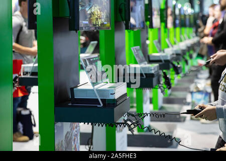 POZNAN, POLAND - October, 18th 2019: The xbox stand at the PGA2019. PGA2019 is a computer games and entertainment event organized in polish city of Po Stock Photo