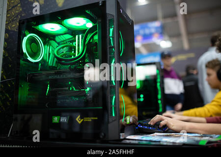 POZNAN, POLAND - October, 19th 2019: New generation gaming computer at PGA2019. PGA2019 is a computer games and entertainment event organized in polis Stock Photo