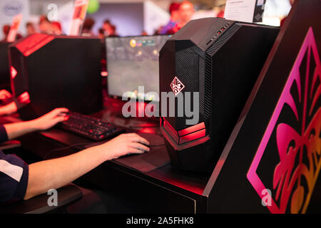 POZNAN, POLAND - October, 19th 2019: OMEN computers at the PGA2019. PGA2019 is a computer games and entertainment event organized in polish city of Po Stock Photo